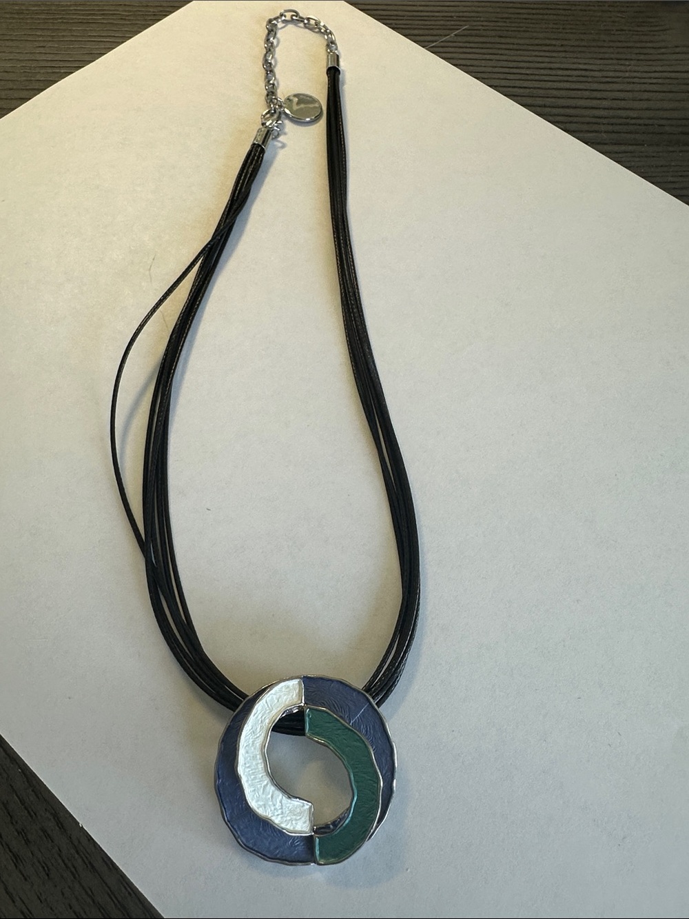 Women’s Black Cord Necklace with Blue, White & Green Pendant - Picture 1 of 4